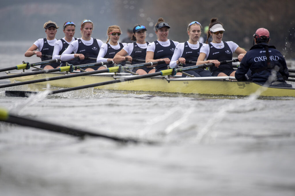 The 2022 Oxford University Women's Trials VIIIs, photo by Benedict Tufnell